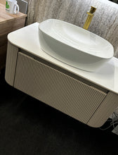 Load image into Gallery viewer, Flute Bathroom 870mm Fluted Wall Hung Corner Vanity, Stone Countertop - Coffee