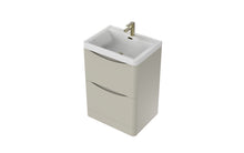 Load image into Gallery viewer, Aragon 600mm Bathroom Floor Cabinet with Basin. 2 Drawer Soft Close - Mushroom Cream Gloss