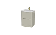 Load image into Gallery viewer, Aragon 600mm Bathroom Floor Cabinet with Basin. 2 Drawer Soft Close - Mushroom Cream Gloss