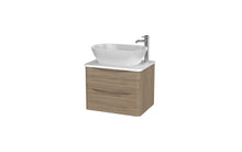 Load image into Gallery viewer, Aragon 600mm Wall Hung 2 Drawer Bathroom Vanity Unit with Basin - Driftwood Oak