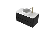 Load image into Gallery viewer, Aragon 900mm Wall Hung 2 Drawer Bathroom Vanity Unit with White Counter - Matt Black