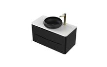 Load image into Gallery viewer, Aragon 900mm Wall Hung 2 Drawer Bathroom Vanity Unit with White Counter - Matt Black