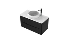 Load image into Gallery viewer, Aragon 900mm Wall Hung 2 Drawer Bathroom Vanity Unit with White Counter - Matt Black