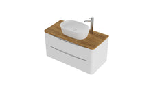 Load image into Gallery viewer, Aragon 900mm Wall Hung 2 Drawer Bathroom Vanity unit Driftwood Oak Countertop - Gloss White