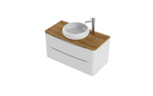 Load image into Gallery viewer, Aragon 900mm Wall Hung 2 Drawer Bathroom Vanity unit Driftwood Oak Countertop - Gloss White