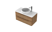 Load image into Gallery viewer, Aragon 900mm Wall Hung 2 Drawer Bathroom Vanity Unit with Black Counter - Driftwood Oak