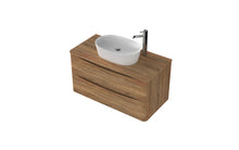 Load image into Gallery viewer, Aragon 900mm Wall Hung 2 Drawer Bathroom Vanity Unit with Black Counter - Driftwood Oak