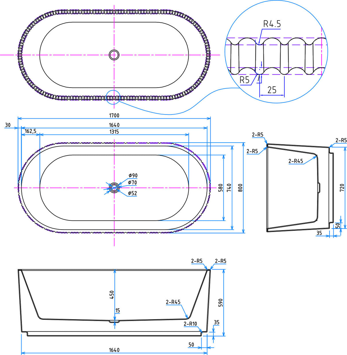 Labyrinth Fluted Freestanding Bath 1700 x 800 (Not Trojan) Bathrooms Liverpool Long Lane L9 7BN