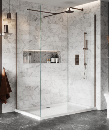 1000mm 8mm Single Wet Room 2000mm Panel with Support Arm - Brushed Bronze