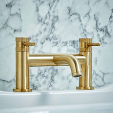 Load image into Gallery viewer, Desire Bathroom Knurled Bath Filler Taps - Brushed Brass