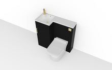 Load image into Gallery viewer, Complete Combination Set: Corsica 900mm L Shape Furniture Pack Bathroom Unit, Basin, Style BTW Pan, Cistern Pack, Chrome Tap - Matt Black