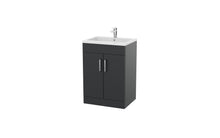 Load image into Gallery viewer, Corsica 600mm 2 Door Bathroom Floor Vanity Unit & Basin, 12 Handle Options - Graphite