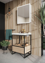 Load image into Gallery viewer, BOHO 600mm Bathroom Floor Standing Black Frame with Drawer Box & Basin - Rustic Oak