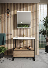 Load image into Gallery viewer, BOHO 600mm Bathroom Floor Standing Black Frame with Drawer Box & Basin - Rustic Oak