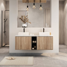 Load image into Gallery viewer, Alfie 1400mm Fluted Cabinet with Open Storage Door Wall Hung Vanity - Somona Oak