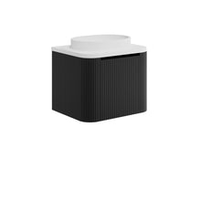 Load image into Gallery viewer, Linea Curved Bathroom 900mm Fluted Door Wall Hung Vanity, Optional Brass Legs - Black
