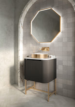 Load image into Gallery viewer, Linea Curved Bathroom 900mm Fluted Door Wall Hung Vanity, Optional Brass Legs - Black