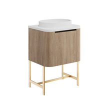 Load image into Gallery viewer, Linea Curved Bathroom 600mm Fluted Door Wall Hung Vanity, Optional Legs - Oak