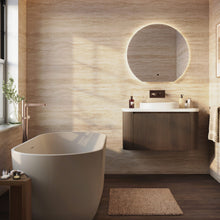 Load image into Gallery viewer, Curved Bathroom 900mm Fluted Drawer Wall Hung Vanity, Optional Brass Legs - Walnut