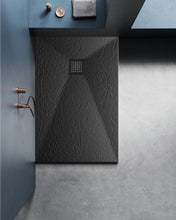 Load image into Gallery viewer, 1400 x 800mm Polymer Slate Effect 30mm Low Profile Shower Tray Level 3 Anti-Slip - Black