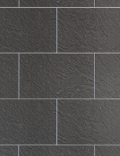 Load image into Gallery viewer, VaresA 10mm Black Slate - Grout Line PVC Shower Wall Panels 2400 x 1000mm Tongue and Groove. 1 Free Gripbond Adhesive