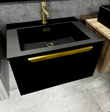 Load image into Gallery viewer, Vigo Fluted 600mm 1 Draw Wall Hung Bathroom Vanity Unit & Colour Countertop, Handle Options - Matt Black