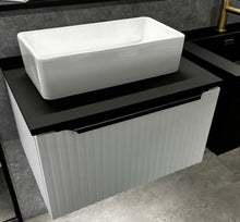 Load image into Gallery viewer, Vigo Fluted 600mm 1 Draw Wall Hung Bathroom Vanity Unit & Colour Countertop - Matt White