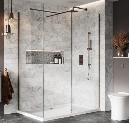 1000mm 8mm Single Wet Room 2000mm Panel with Support Arm - Gunmetal