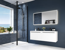 Load image into Gallery viewer, 8mm Single Wetroom Black Framed Panel with Black Support Arm. 275mm -1200mm