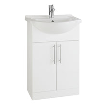 Load image into Gallery viewer, Vares-A 550mm Bathroom Floor Mounted Double Door Vanity & Curved Ceramic Basin - 55cm White Gloss
