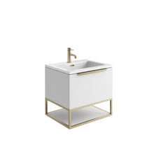 Load image into Gallery viewer, Ambience 600mm Wall Hung LED Cabinet Vanity & Basin - Matt White - Brushed Brass or Black Frames