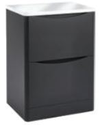 Load image into Gallery viewer, Bella 600 Floor Cabinet with Counter Top & Gloss Bowl. 2 Drawer - Gloss White & Matt Grey