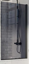 Load image into Gallery viewer, Square Furniture Bathroom Suite. Single End Bath 1700 x 700mm, 600mm Matt Grey Vanity & Basin, WC & Seat, Black Shower, Taps
