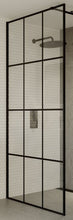 Load image into Gallery viewer, 8mm Single Black Grid Framed Wetroom Panel with Black Support Arm. 275mm-1200mm
