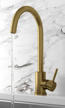 Load image into Gallery viewer, Jad Brushed Brass Single Lever Swan Neck Monobloc Kitchen Sink Taps
