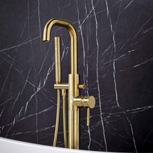 Load image into Gallery viewer, Desire Bathroom Freestanding Knurled Bath Shower Mixer - Brushed Brass
