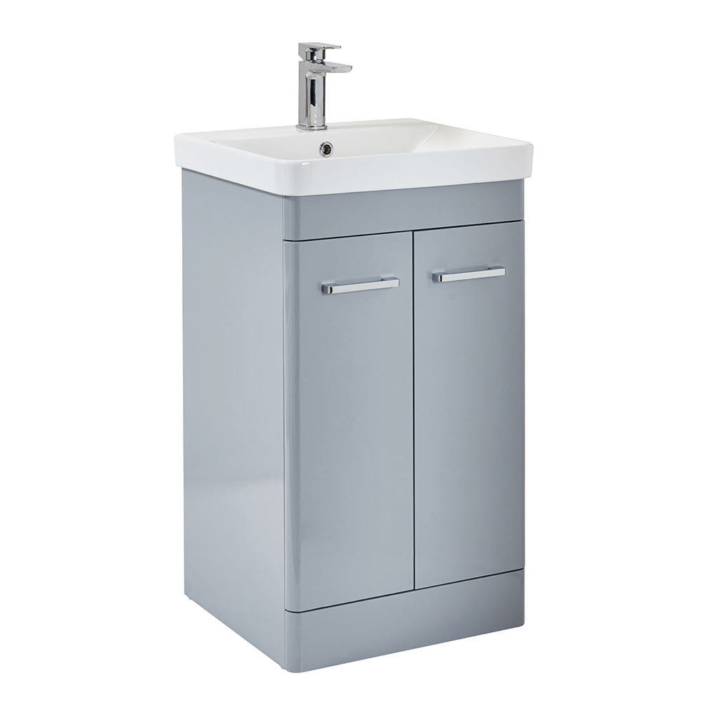 Vares-A Eve 60cm Bathroom Vanity Floor Unit Cabinet with Basin with Chrome Tap - Gloss Light Grey - 600mm