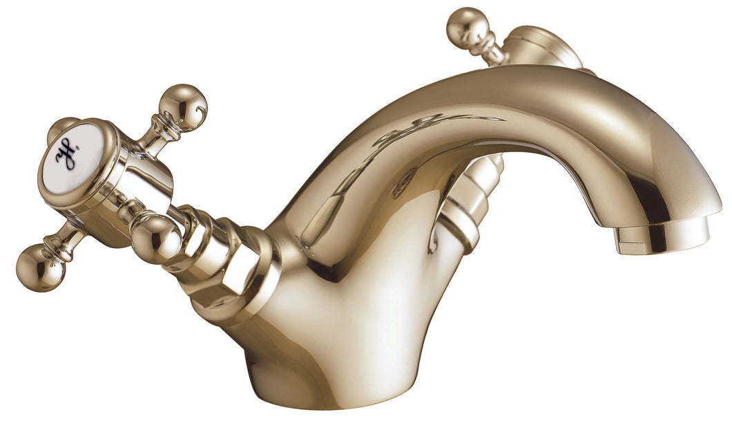 Mono Basin Mixer Taps with Push Waste  - Brushed Brass