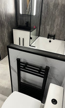 Load image into Gallery viewer, Full Bathroom Package: 1700 L Shape Bath - Vanity, Black Basin, Taps, WC - Black.