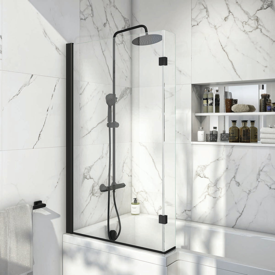 Vares-A 1700 Black L Shape Shower Baths. Bath, Panel & Glass Screen. Right Handed       (Not Trojan)