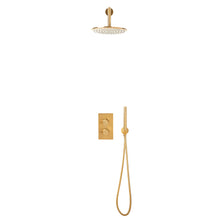 Load image into Gallery viewer, Desire Bathroom Knurled Concealed Shower Valve with Mounting Holder & Handset - Brushed Brass