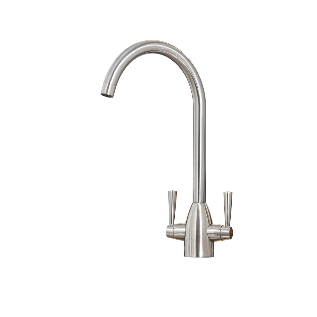 Vares-A 'Olympic' Nickel Dual Lever Swan Neck Monobloc Kitchen Sink Taps