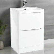 Load image into Gallery viewer, Aragon 600mm Bathroom Floor Cabinet with Basin. 2 Drawer Soft Close - Matt White
