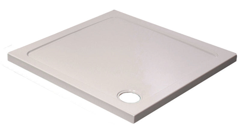760 x 760mm Square 45mm Low Profile Shower Tray Incl Chrome Waste - White Stone Resin