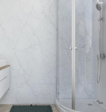 Load image into Gallery viewer, VaresA 10mm Matt Carrera Marble Stripe PVC Shower Wall Panels 2400 x 1000mm Tongue and Groove. Free Gripbond Adhesive
