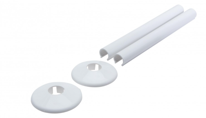Vares-A 200mm Radiator Pipe Tail 18mm Covers with Cover - White Pair
