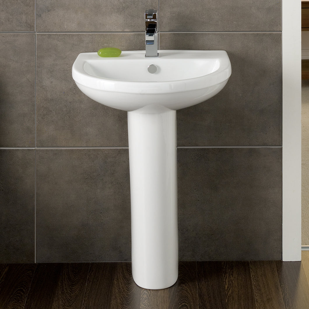 Bijou Bathroom Sink Basin & Pedestal  550mm 1 Tap Hole - White