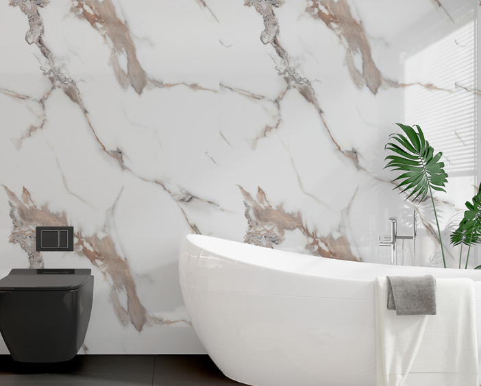 VaresA 10mm Bronze Carrara (Super Matt) PVC Shower Wall Panels 2400 x 1000mm Tongue and Groove 1 Free Gripbond Adhesive