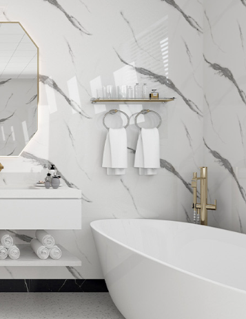 VaresA 10mm Charcoal Carrara (Super Matt) PVC Shower Wall Panels 2400 x 1000mm Tongue and Groove 1 Free Gripbond Adhesive