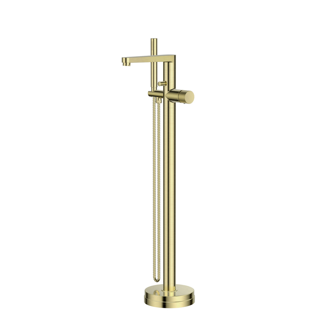 Desire Bathroom Fluted Freestanding Bath Shower Mixer Taps - Brushed Brass